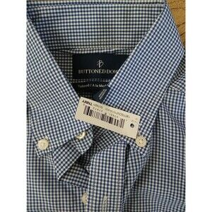 Buttoned Down Tailored Cotton Collard Blue Plaid Business Dress Shirt Men's 33
